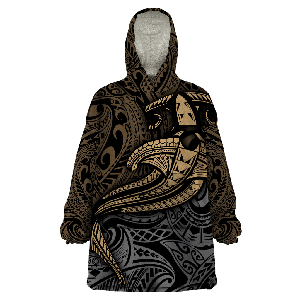 Polynesian Wearable Blanket Hoodie Hammerhead Shark Tribal Pattern TS04 One Size Black Yellow - Polynesian Pride