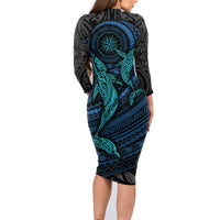 Polynesian Whale Family Matching Long Sleeve Bodycon Dress and Hawaiian Shirt TS04 - Polynesian Pride