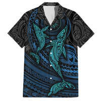 Polynesian Whale Hawaiian Shirt TS04 Black Cyan - Polynesian Pride