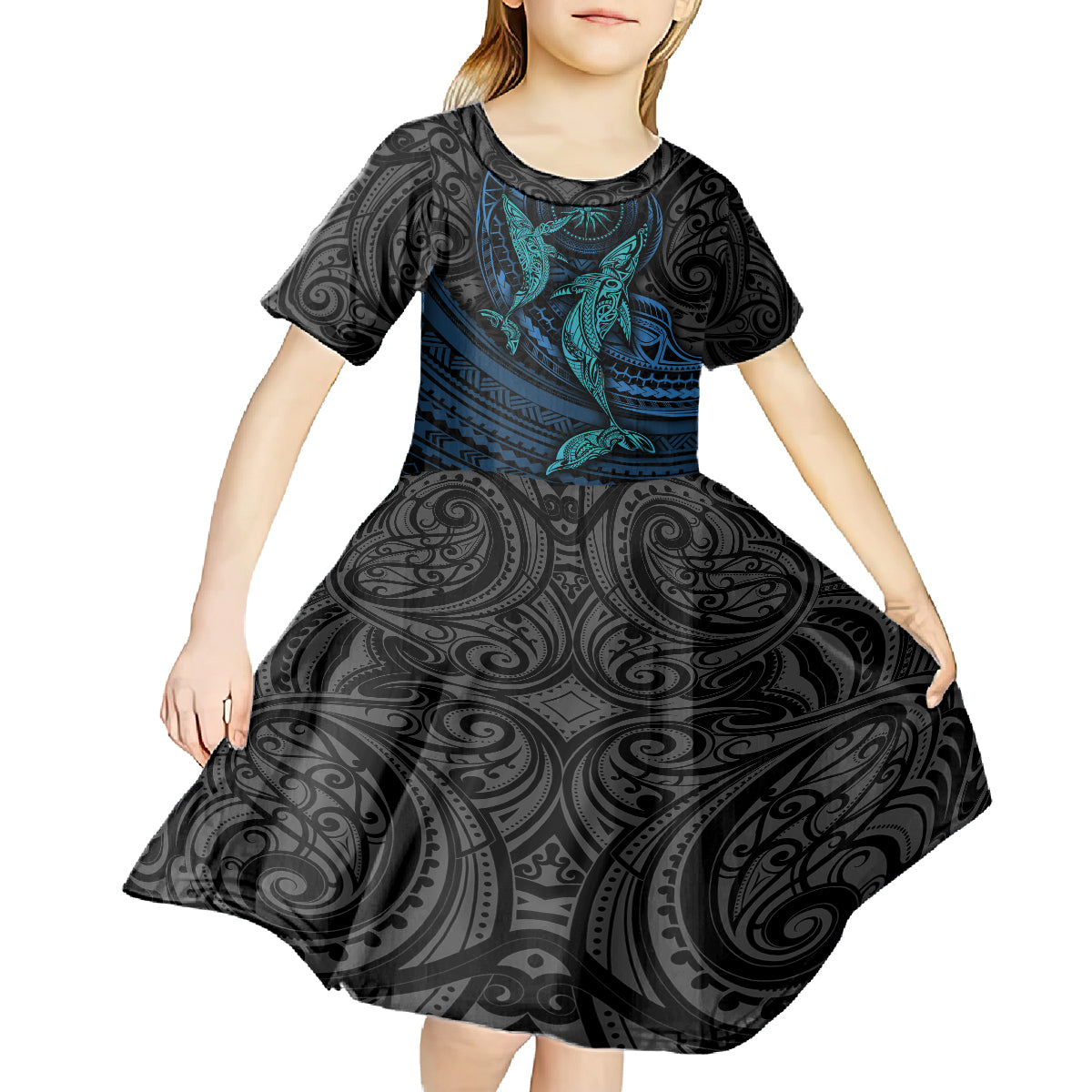 Polynesian Whale Kid Short Sleeve Dress TS04 - Polynesian Pride