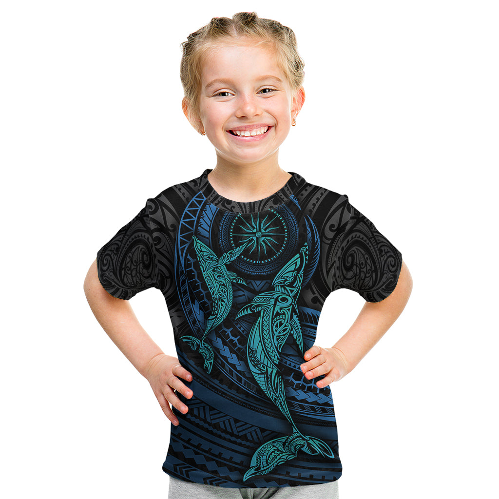 Polynesian Whale Kid T Shirt TS04 Black/Cyan - Polynesian Pride