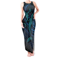 Polynesian Whale Tank Maxi Dress TS04 Women Black Cyan - Polynesian Pride