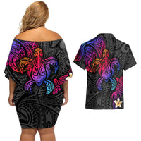 Turtle and Plumeria - Polynesian Couples Matching Off Shoulder Short Dress and Hawaiian Shirt TS04 - Polynesian Pride