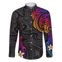 Turtle and Plumeria - Polynesian Family Matching Long Sleeve Bodycon Dress and Hawaiian Shirt TS04 Dad's Shirt - Long Sleeve Gradient - Polynesian Pride