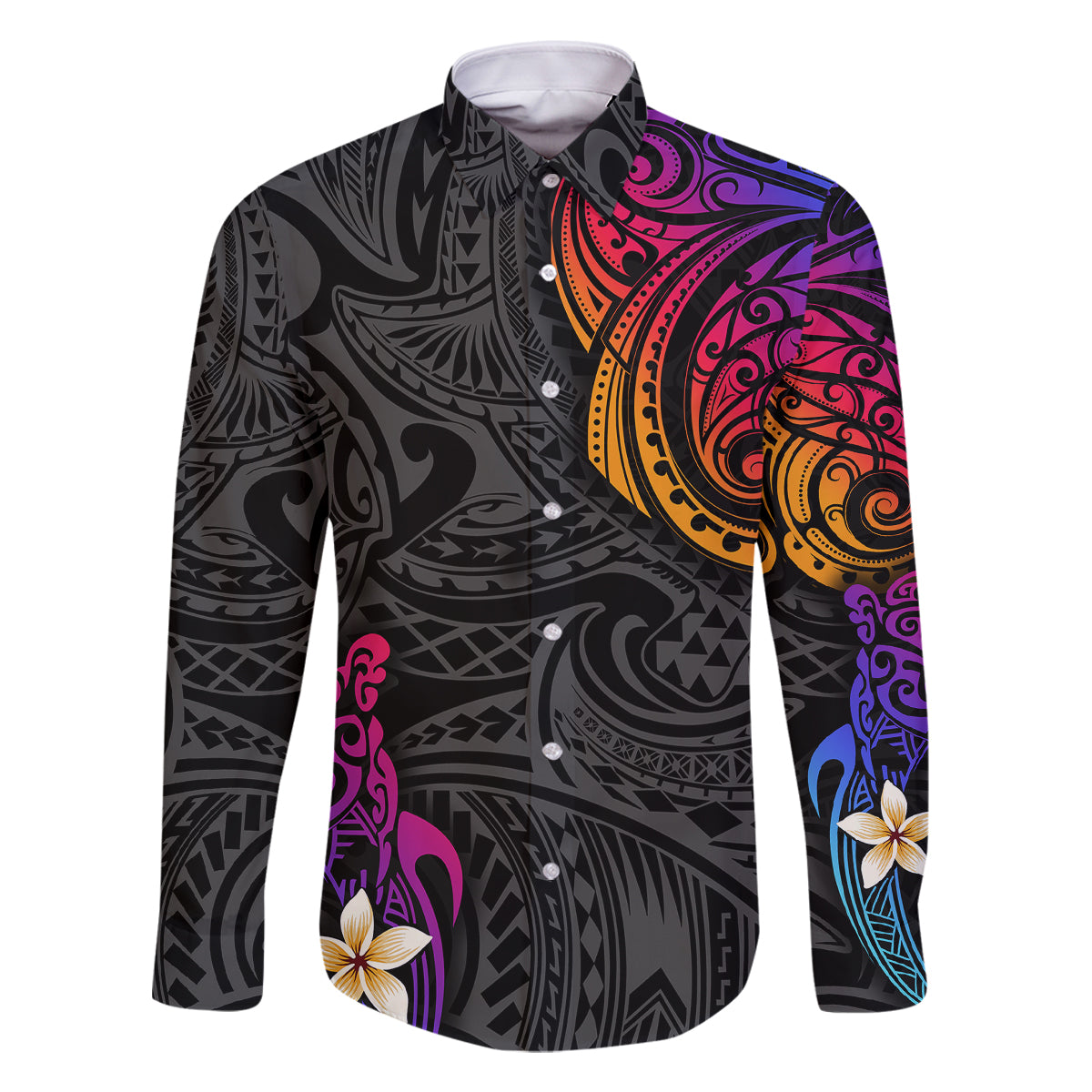 Turtle and Plumeria - Polynesian Family Matching Summer Maxi Dress and Hawaiian Shirt TS04 Dad's Shirt - Long Sleeve Gradient - Polynesian Pride