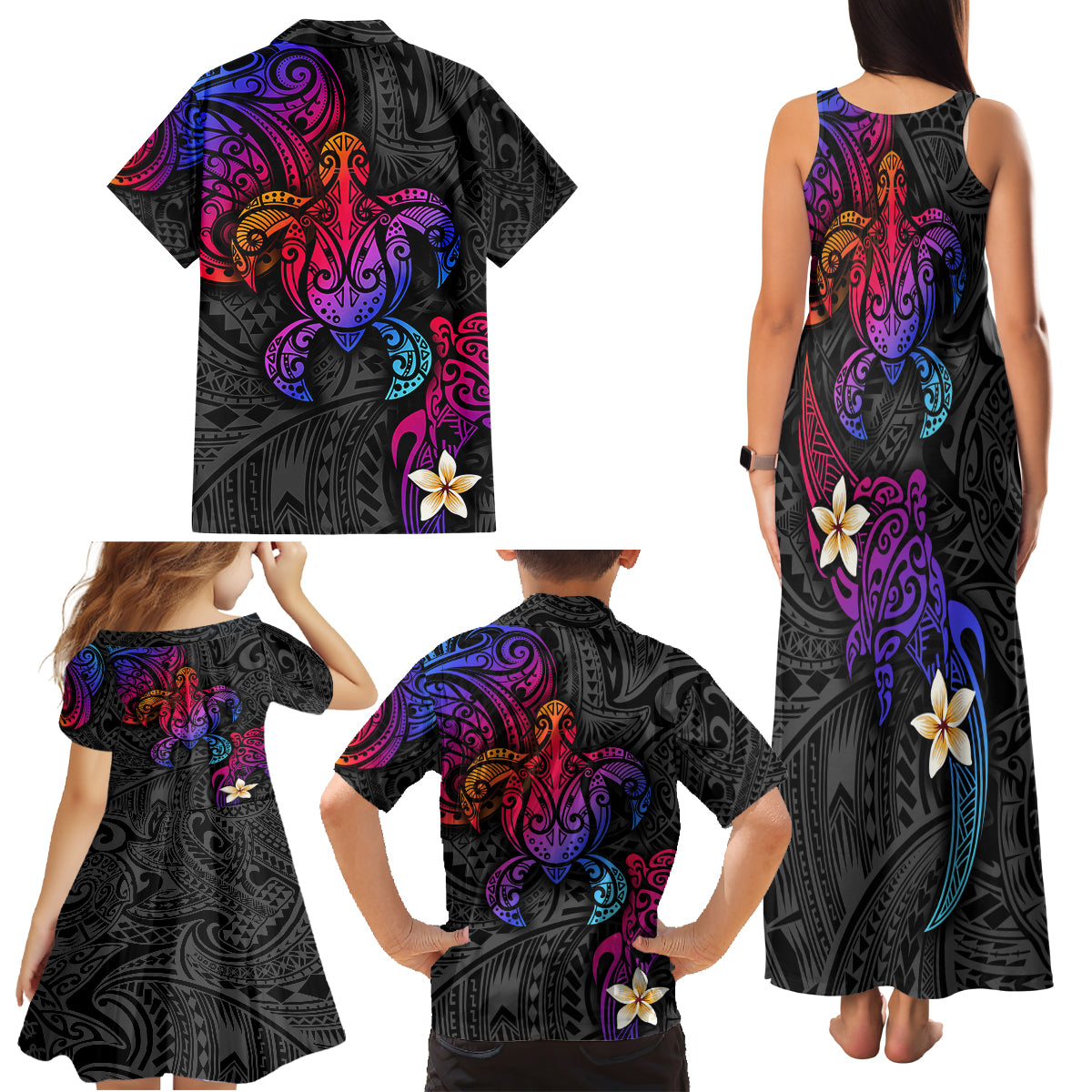 Turtle and Plumeria - Polynesian Family Matching Tank Maxi Dress and Hawaiian Shirt TS04 - Polynesian Pride