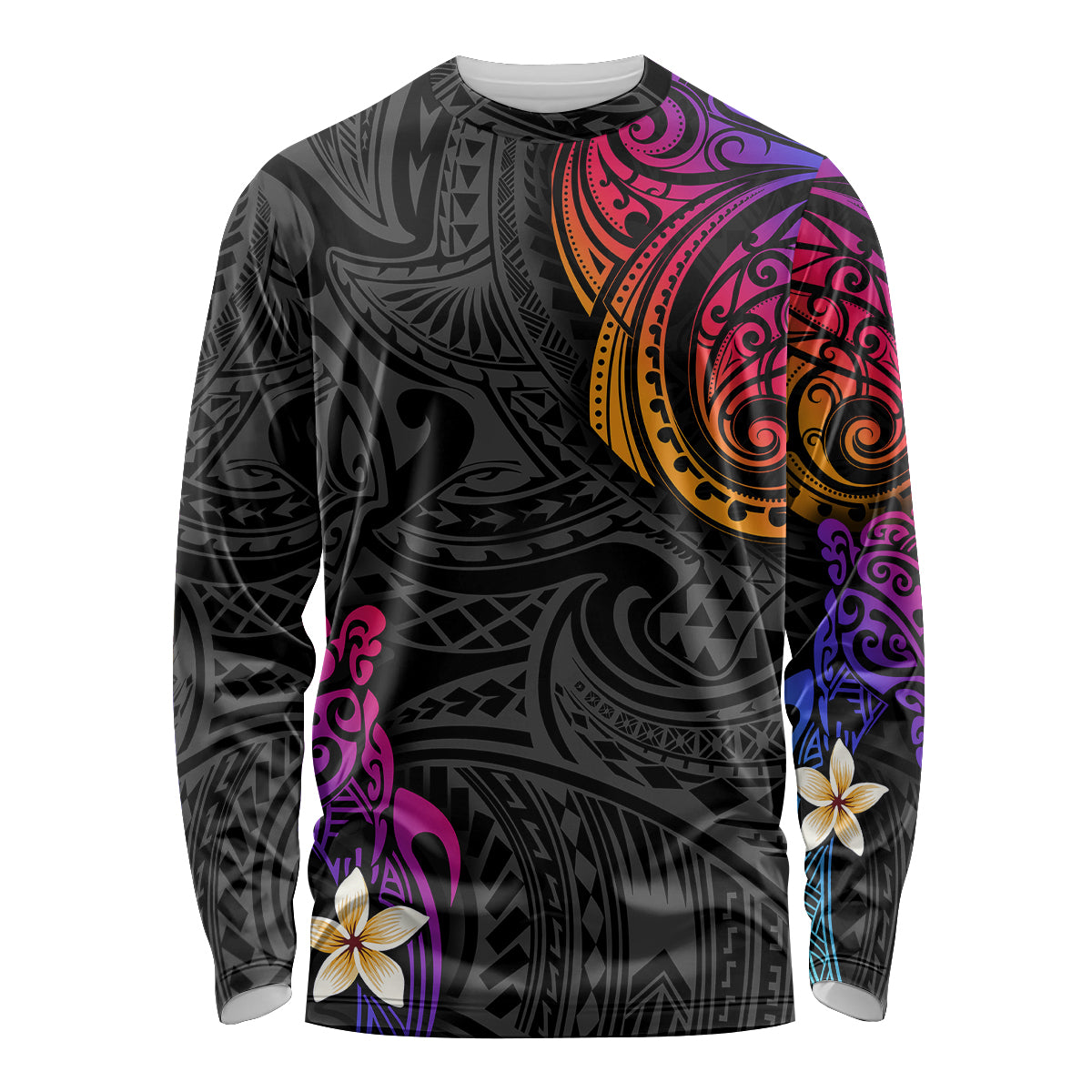 Turtle and Plumeria - Polynesian Long Sleeve Shirt TS04 Unisex Gradient - Polynesian Pride