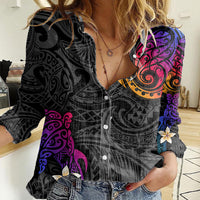 Turtle and Plumeria - Polynesian Women Casual Shirt TS04 Female Gradient - Polynesian Pride