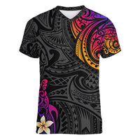 Turtle and Plumeria - Polynesian Women V Neck T Shirt TS04 Female Gradient - Polynesian Pride