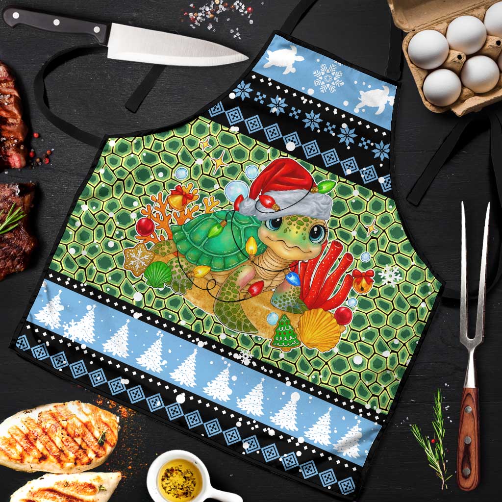 Micronesia Christmas Apron with Santa Turtle Coral Reef and Holiday Ocean Pattern - Polynesian Pride