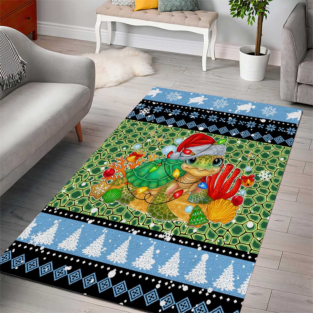 Micronesia Christmas Area Rug with Santa Turtle Coral Reef and Holiday Ocean Pattern - Polynesian Pride