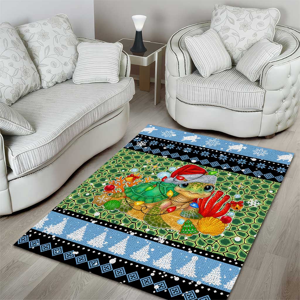Micronesia Christmas Area Rug with Santa Turtle Coral Reef and Holiday Ocean Pattern - Polynesian Pride