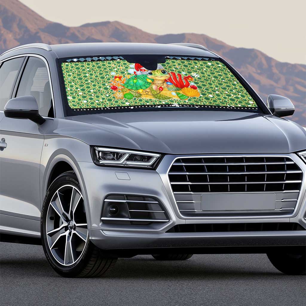 Micronesia Christmas Auto Sun Shade with Santa Turtle Coral Reef and Holiday Ocean Pattern - Polynesian Pride