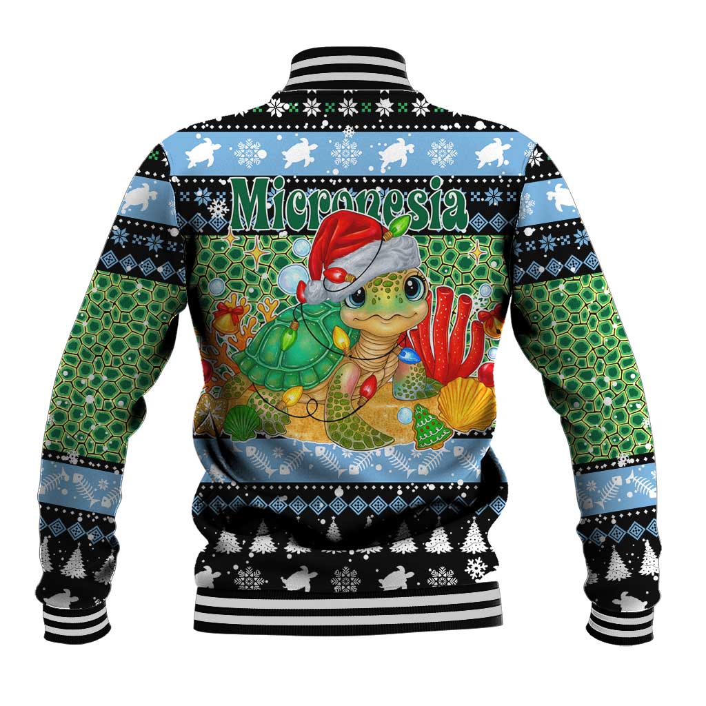 Micronesia Christmas Baseball Jacket with Santa Turtle Coral Reef and Holiday Ocean Pattern TS04 - Polynesian Pride