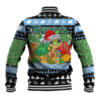 Micronesia Christmas Baseball Jacket with Santa Turtle Coral Reef and Holiday Ocean Pattern TS04 - Polynesian Pride