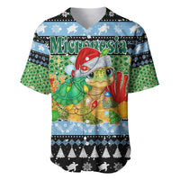 Micronesia Christmas Baseball Jersey with Santa Turtle Coral Reef and Holiday Ocean Pattern - Polynesian Pride