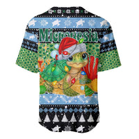 Micronesia Christmas Baseball Jersey with Santa Turtle Coral Reef and Holiday Ocean Pattern - Polynesian Pride