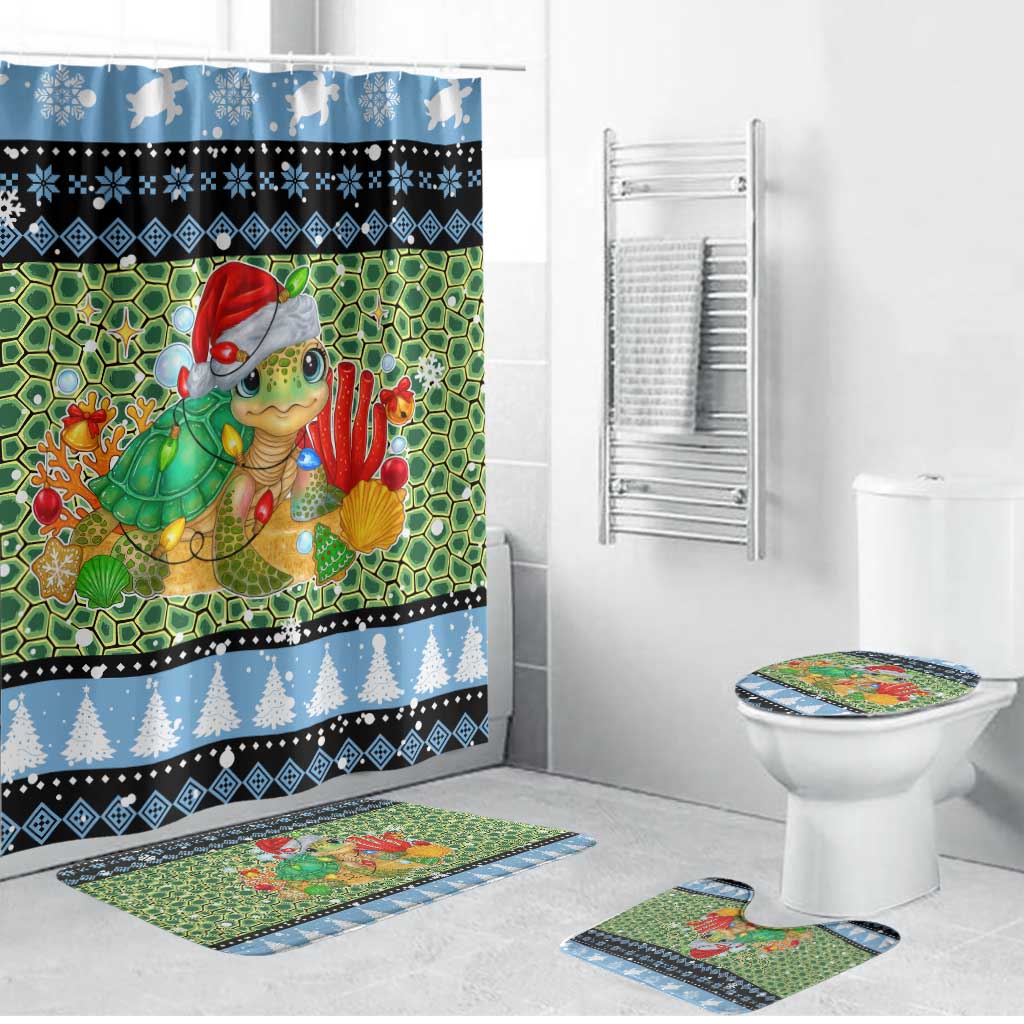 Micronesia Christmas Bathroom Set with Santa Turtle Coral Reef and Holiday Ocean Pattern - Polynesian Pride