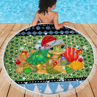 Micronesia Christmas Beach Blanket with Santa Turtle Coral Reef and Holiday Ocean Pattern - Polynesian Pride