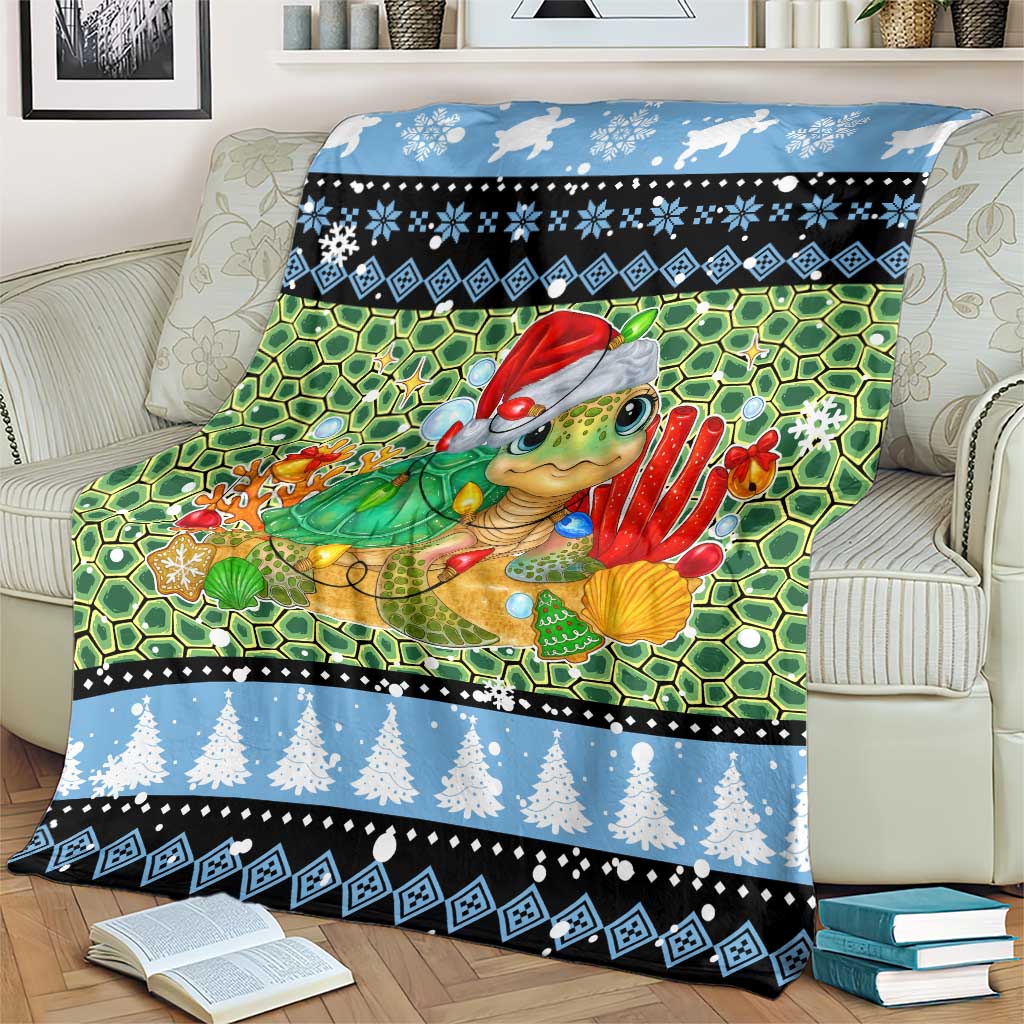 Micronesia Christmas Blanket with Santa Turtle Coral Reef and Holiday Ocean Pattern - Polynesian Pride