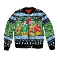 Micronesia Christmas Bomber Jacket with Santa Turtle Coral Reef and Holiday Ocean Pattern TS04 Unisex Black Green - Polynesian Pride