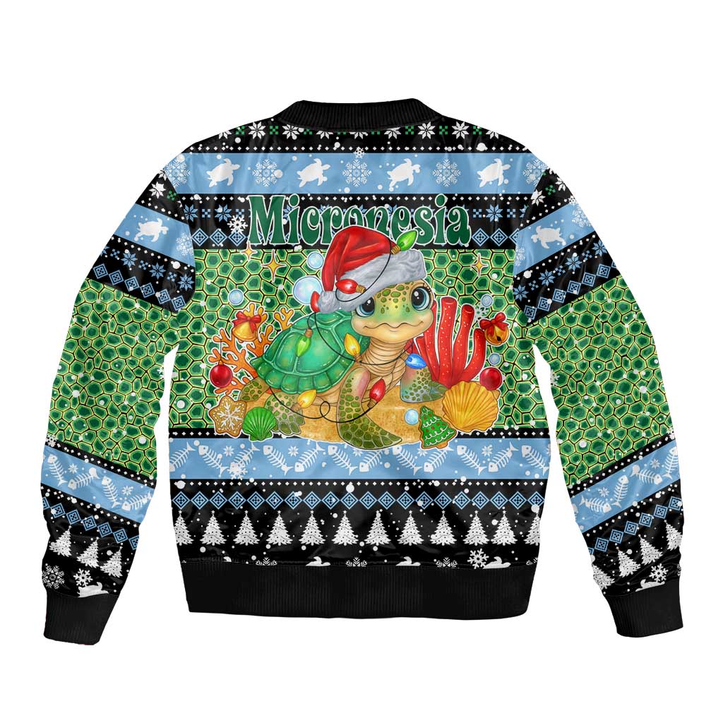 Micronesia Christmas Bomber Jacket with Santa Turtle Coral Reef and Holiday Ocean Pattern TS04 - Polynesian Pride