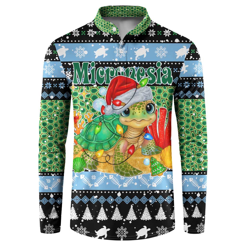 Micronesia Christmas Button Sweatshirt with Santa Turtle Coral Reef and Holiday Ocean Pattern TS04 Black Green - Polynesian Pride