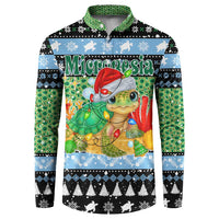 Micronesia Christmas Button Sweatshirt with Santa Turtle Coral Reef and Holiday Ocean Pattern TS04 Black Green - Polynesian Pride