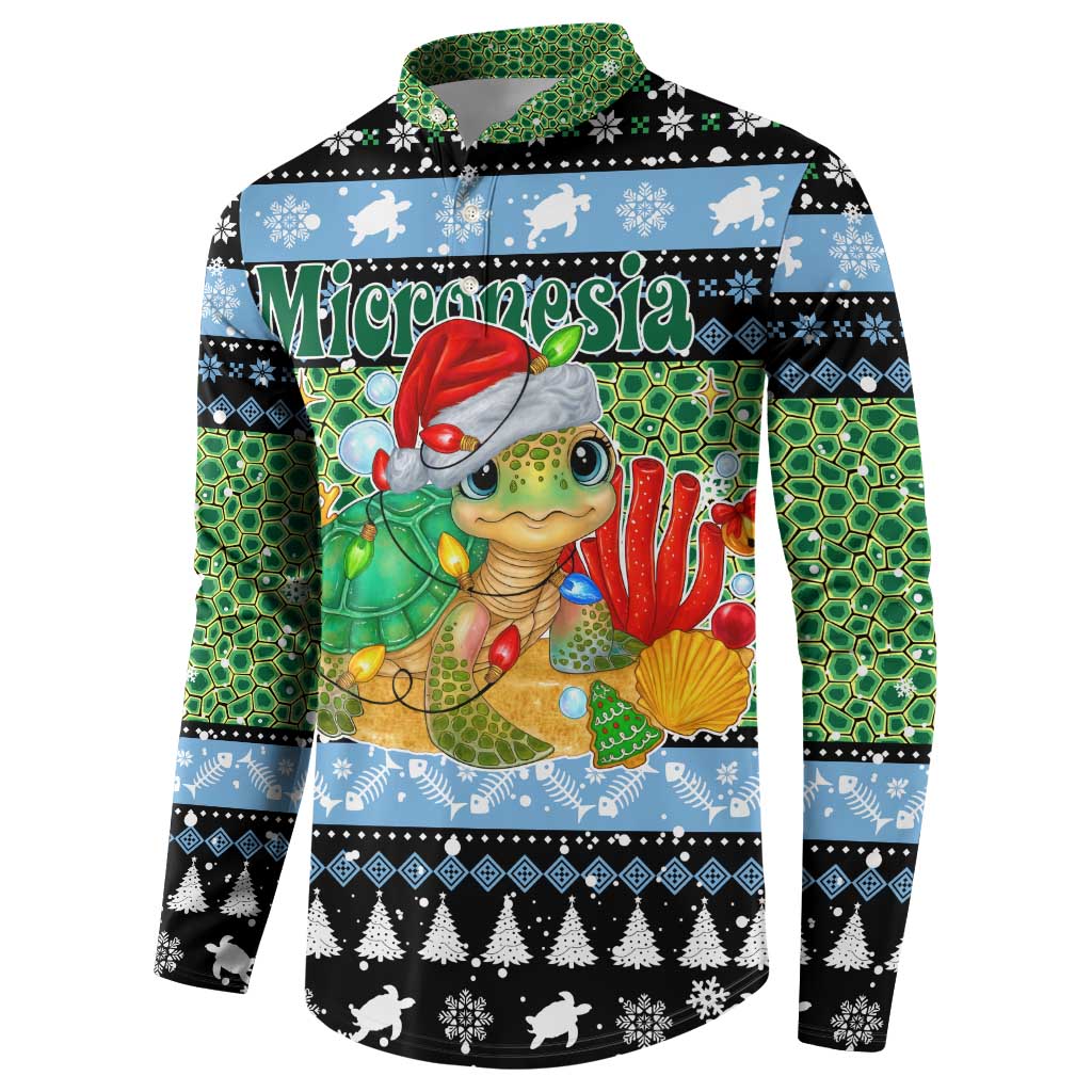 Micronesia Christmas Button Sweatshirt with Santa Turtle Coral Reef and Holiday Ocean Pattern TS04 - Polynesian Pride