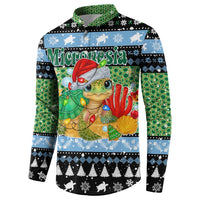 Micronesia Christmas Button Sweatshirt with Santa Turtle Coral Reef and Holiday Ocean Pattern TS04 - Polynesian Pride