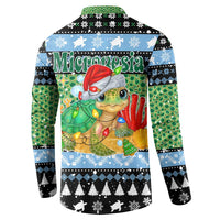 Micronesia Christmas Button Sweatshirt with Santa Turtle Coral Reef and Holiday Ocean Pattern TS04 - Polynesian Pride