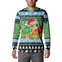 Micronesia Christmas Button Sweatshirt with Santa Turtle Coral Reef and Holiday Ocean Pattern TS04 - Polynesian Pride