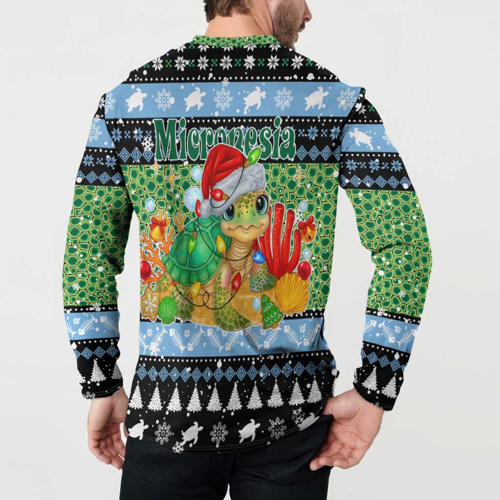 Micronesia Christmas Button Sweatshirt with Santa Turtle Coral Reef and Holiday Ocean Pattern TS04 - Polynesian Pride
