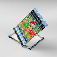 Micronesia Christmas Canvas Wall Art with Santa Turtle Coral Reef and Holiday Ocean Pattern TS04 With Frame Black Green - Polynesian Pride