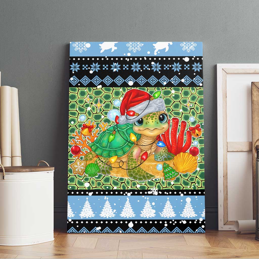 Micronesia Christmas Canvas Wall Art with Santa Turtle Coral Reef and Holiday Ocean Pattern TS04 - Polynesian Pride