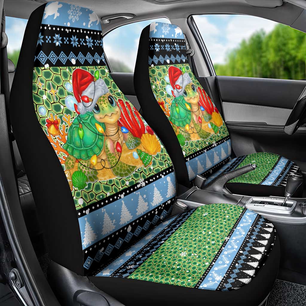 Micronesia Christmas Car Seat Cover with Santa Turtle Coral Reef and Holiday Ocean Pattern - Polynesian Pride