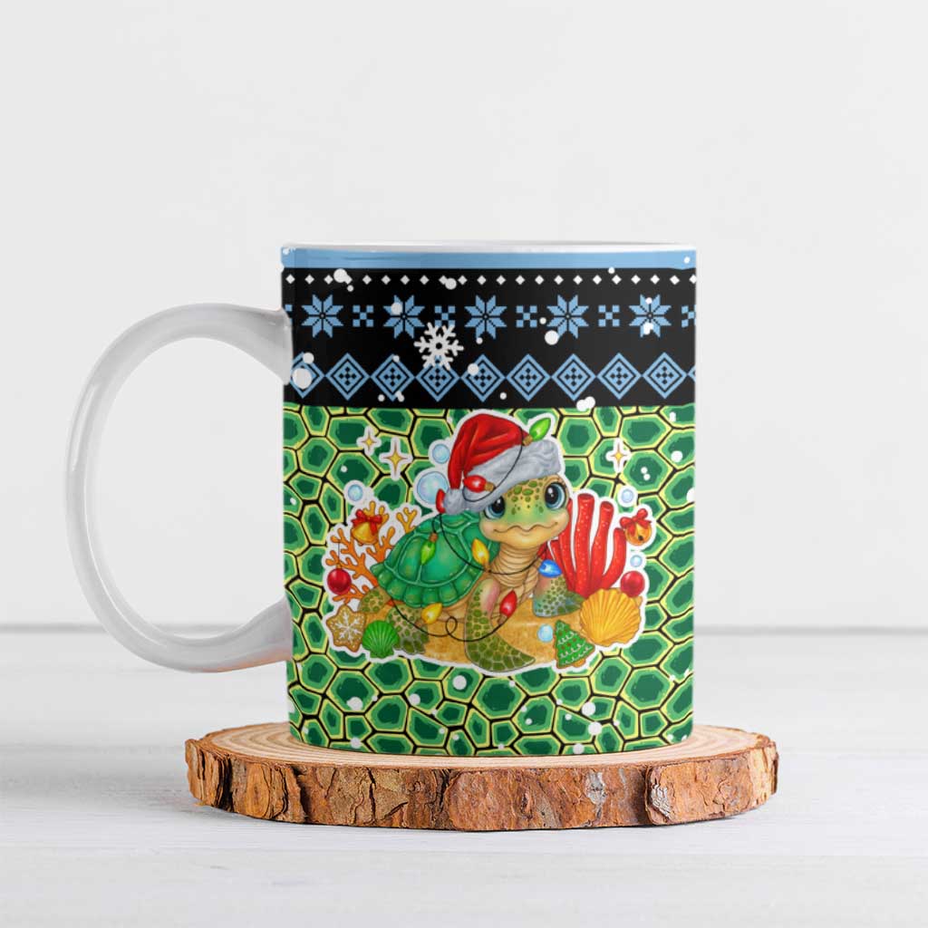 Micronesia Christmas Ceramic Mug with Santa Turtle Coral Reef and Holiday Ocean Pattern - Polynesian Pride