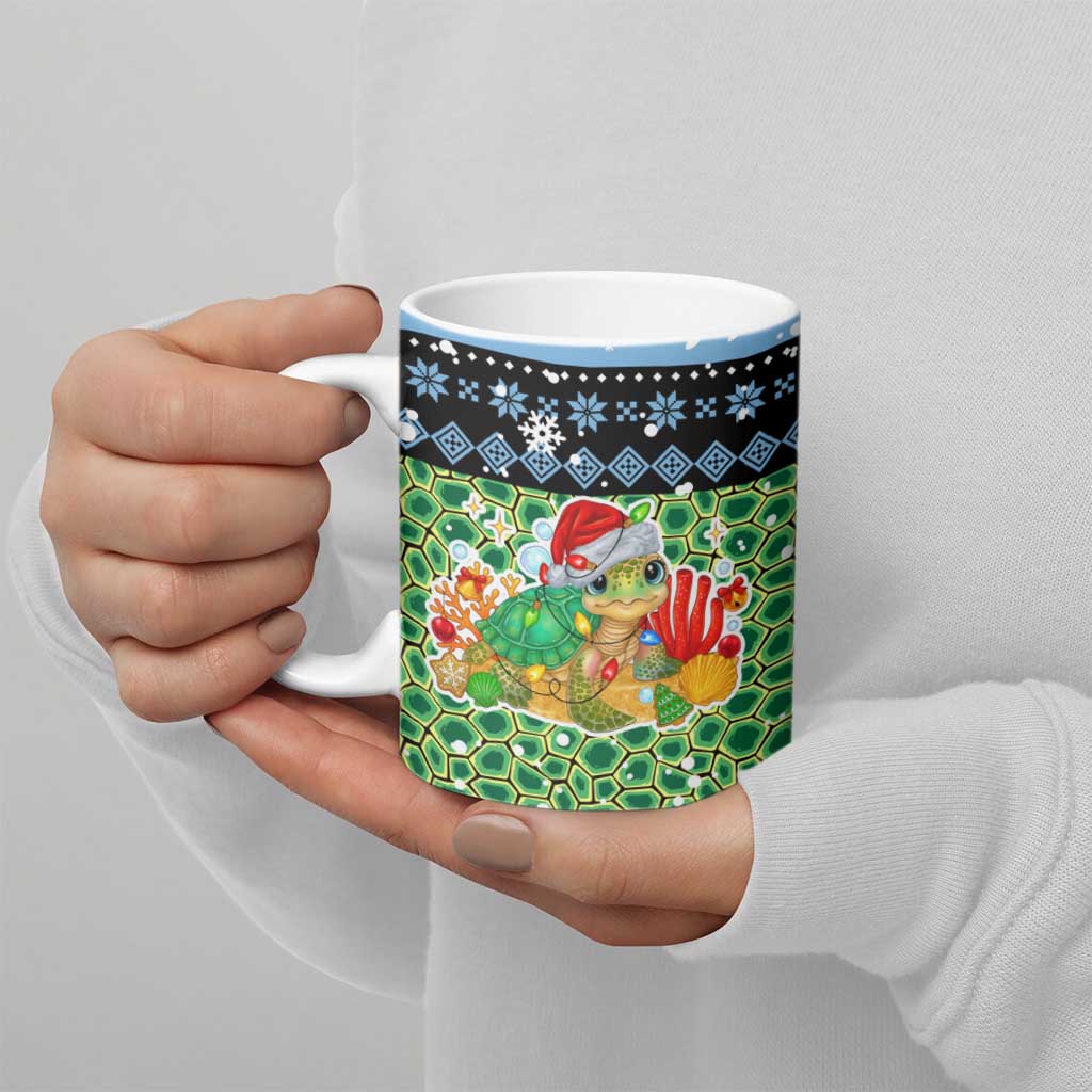 Micronesia Christmas Ceramic Mug with Santa Turtle Coral Reef and Holiday Ocean Pattern - Polynesian Pride