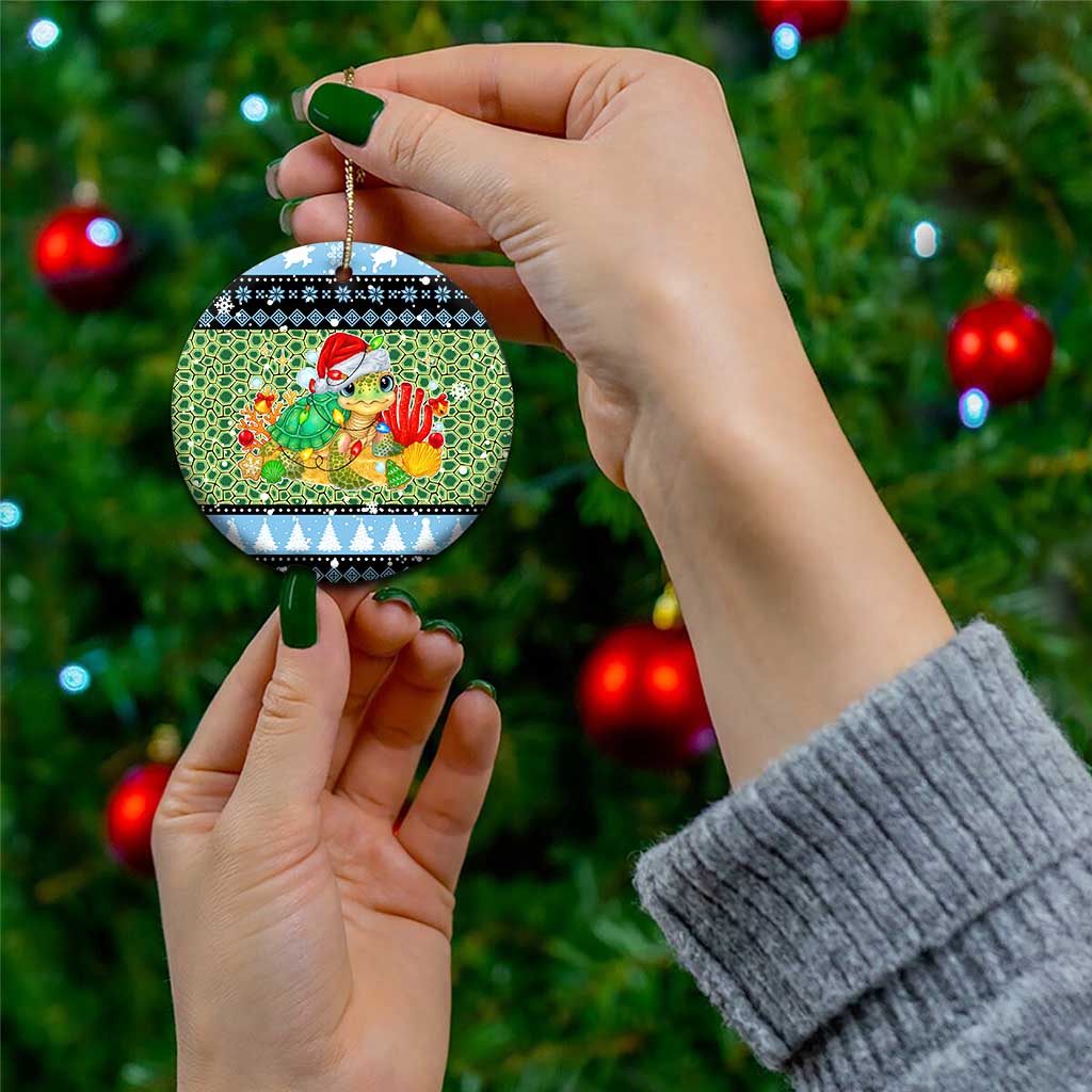 Micronesia Christmas Ceramic Ornament with Santa Turtle Coral Reef and Holiday Ocean Pattern TS04 - Polynesian Pride
