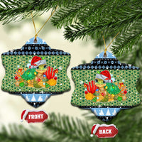 Micronesia Christmas Ceramic Ornament with Santa Turtle Coral Reef and Holiday Ocean Pattern TS04 Snow Flake Black Green - Polynesian Pride