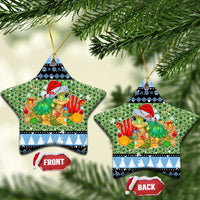 Micronesia Christmas Ceramic Ornament with Santa Turtle Coral Reef and Holiday Ocean Pattern TS04 Star Black Green - Polynesian Pride