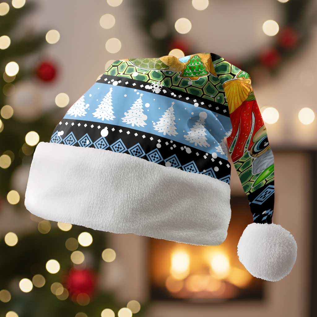 Micronesia Christmas Santa Hat with Santa Turtle Coral Reef and Holiday Ocean Pattern - Polynesian Pride
