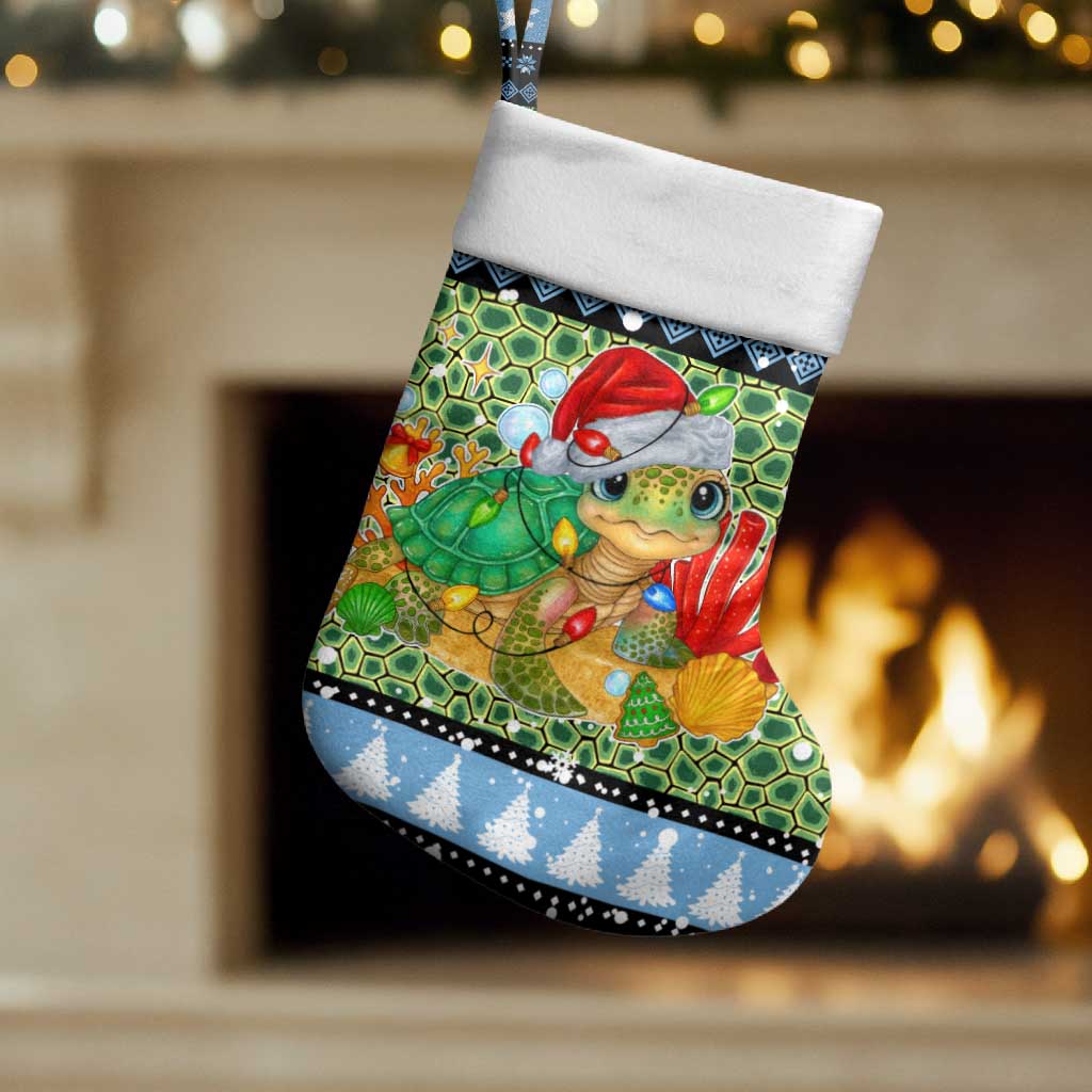 Micronesia Christmas Stocking with Santa Turtle Coral Reef and Holiday Ocean Pattern - Polynesian Pride