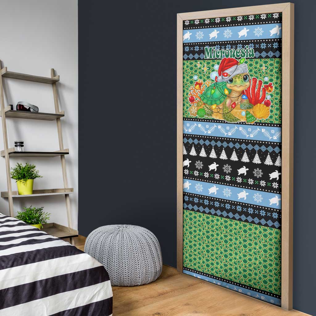 Micronesia Christmas Door Cover with Santa Turtle Coral Reef and Holiday Ocean Pattern - Polynesian Pride