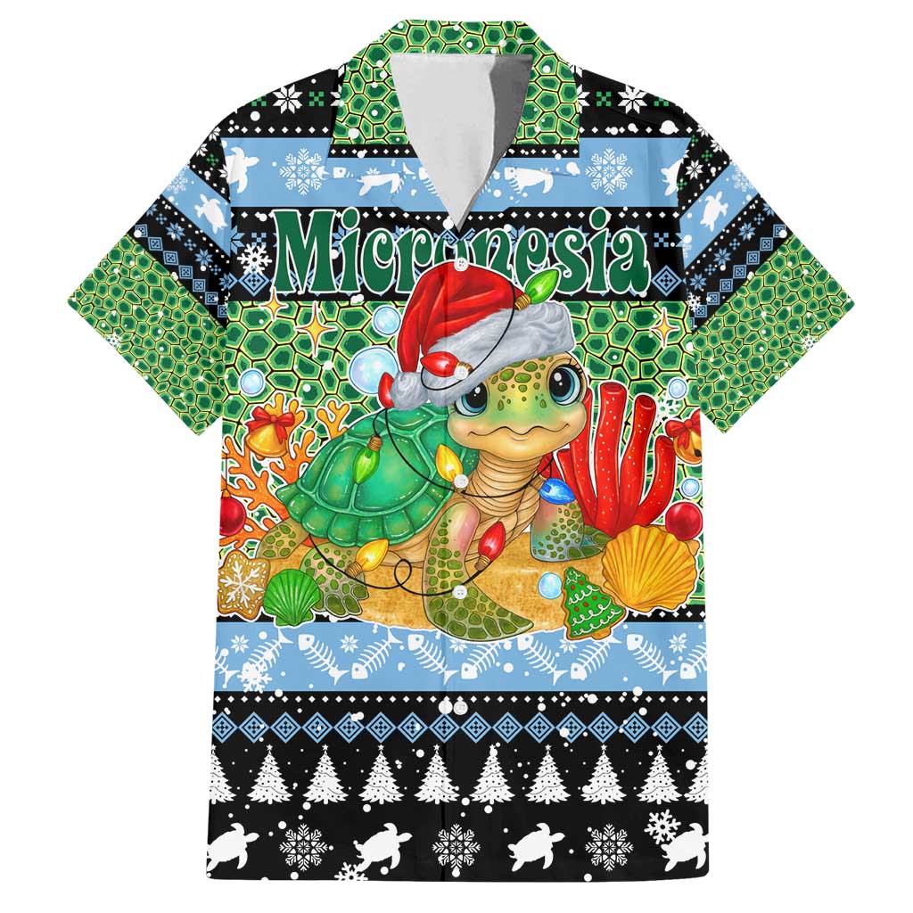 Micronesia Christmas Family Matching Long Sleeve Bodycon Dress and Hawaiian Shirt with Santa Turtle Coral Reef and Holiday Ocean Pattern - Polynesian Pride
