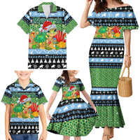 Micronesia Christmas Family Matching Mermaid Dress and Hawaiian Shirt with Santa Turtle Coral Reef and Holiday Ocean Pattern - Polynesian Pride