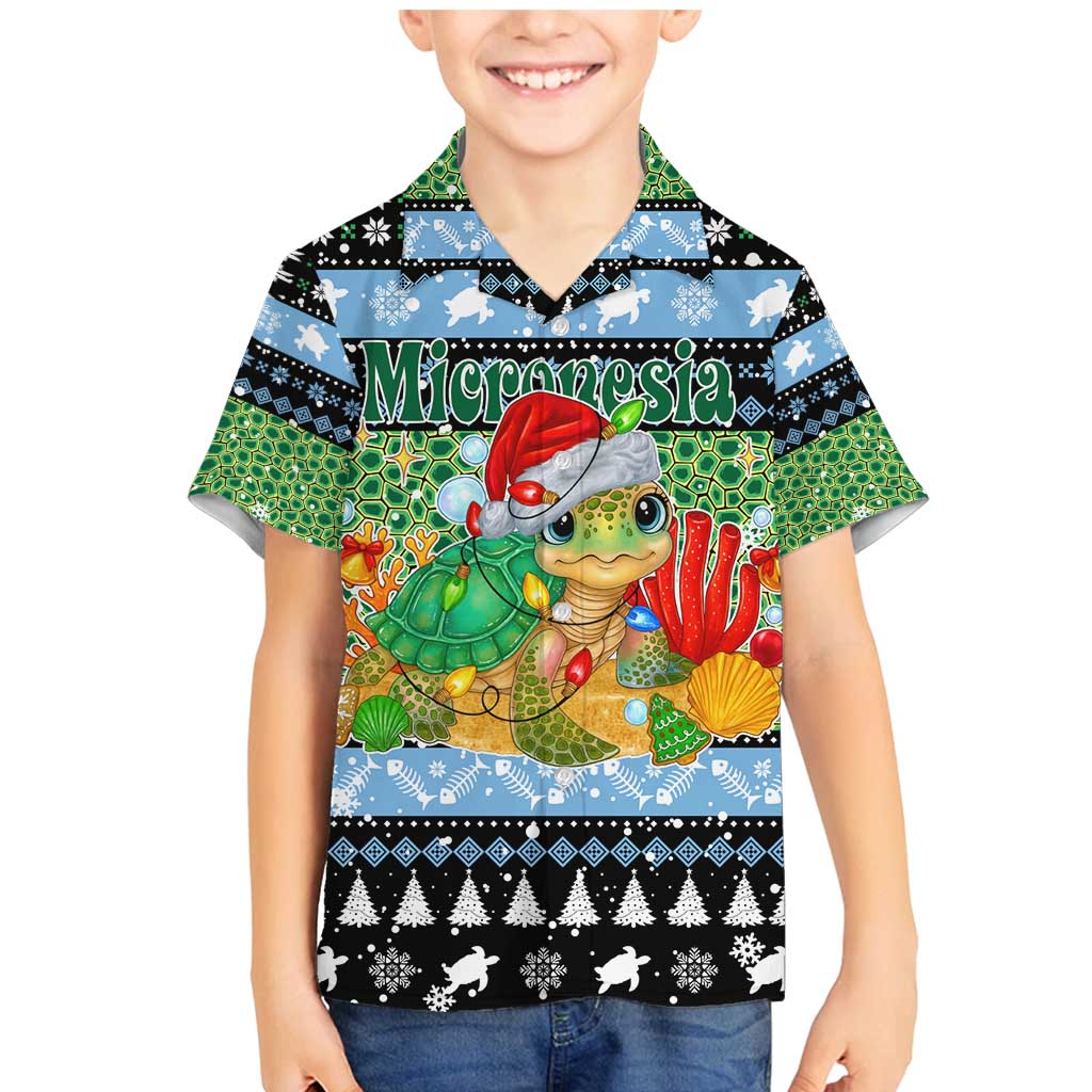 Micronesia Christmas Family Matching Mermaid Dress and Hawaiian Shirt with Santa Turtle Coral Reef and Holiday Ocean Pattern - Polynesian Pride