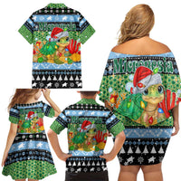 Micronesia Christmas Family Matching Off Shoulder Short Dress and Hawaiian Shirt with Santa Turtle Coral Reef and Holiday Ocean Pattern - Polynesian Pride