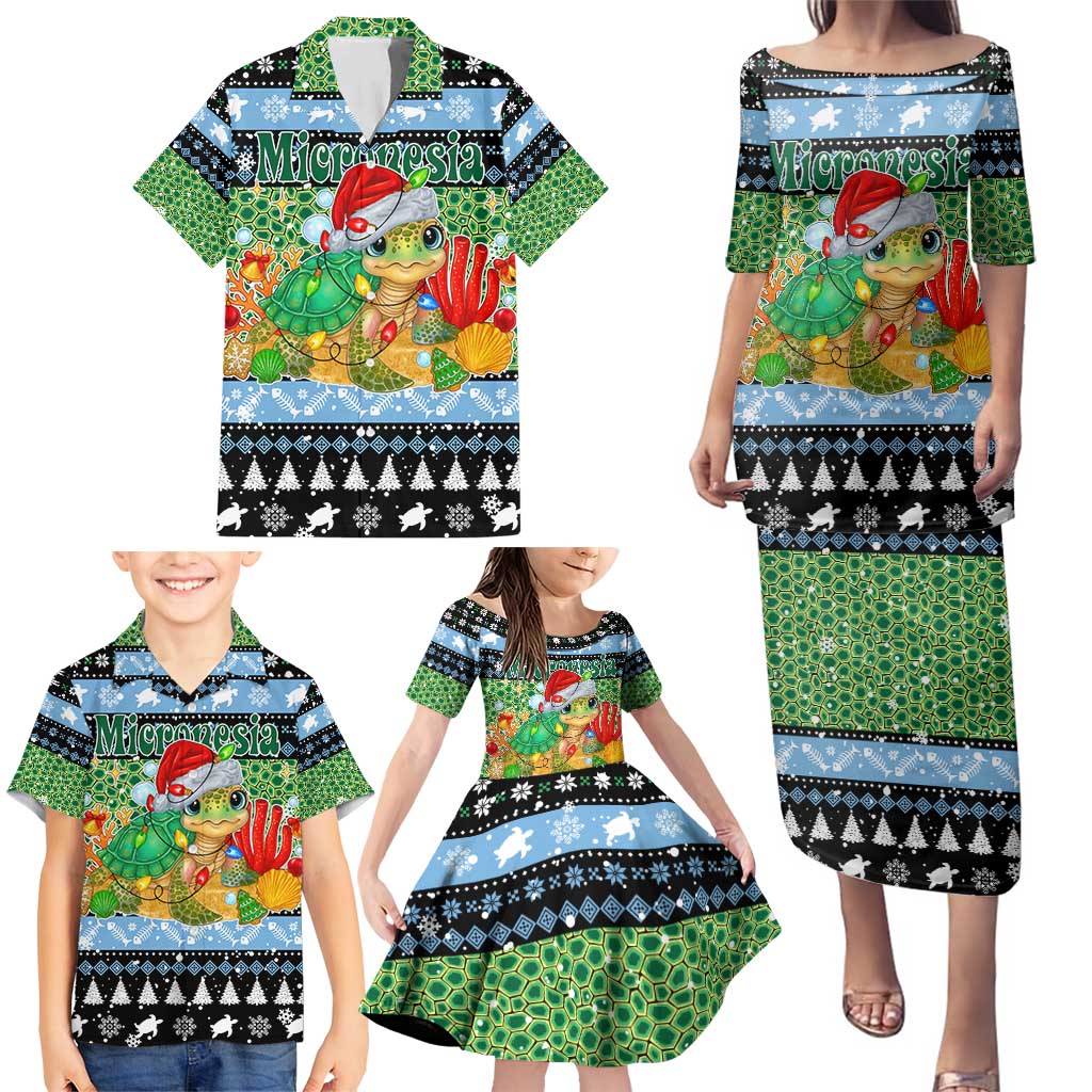 Micronesia Christmas Family Matching Puletasi and Hawaiian Shirt with Santa Turtle Coral Reef and Holiday Ocean Pattern TS04 - Polynesian Pride