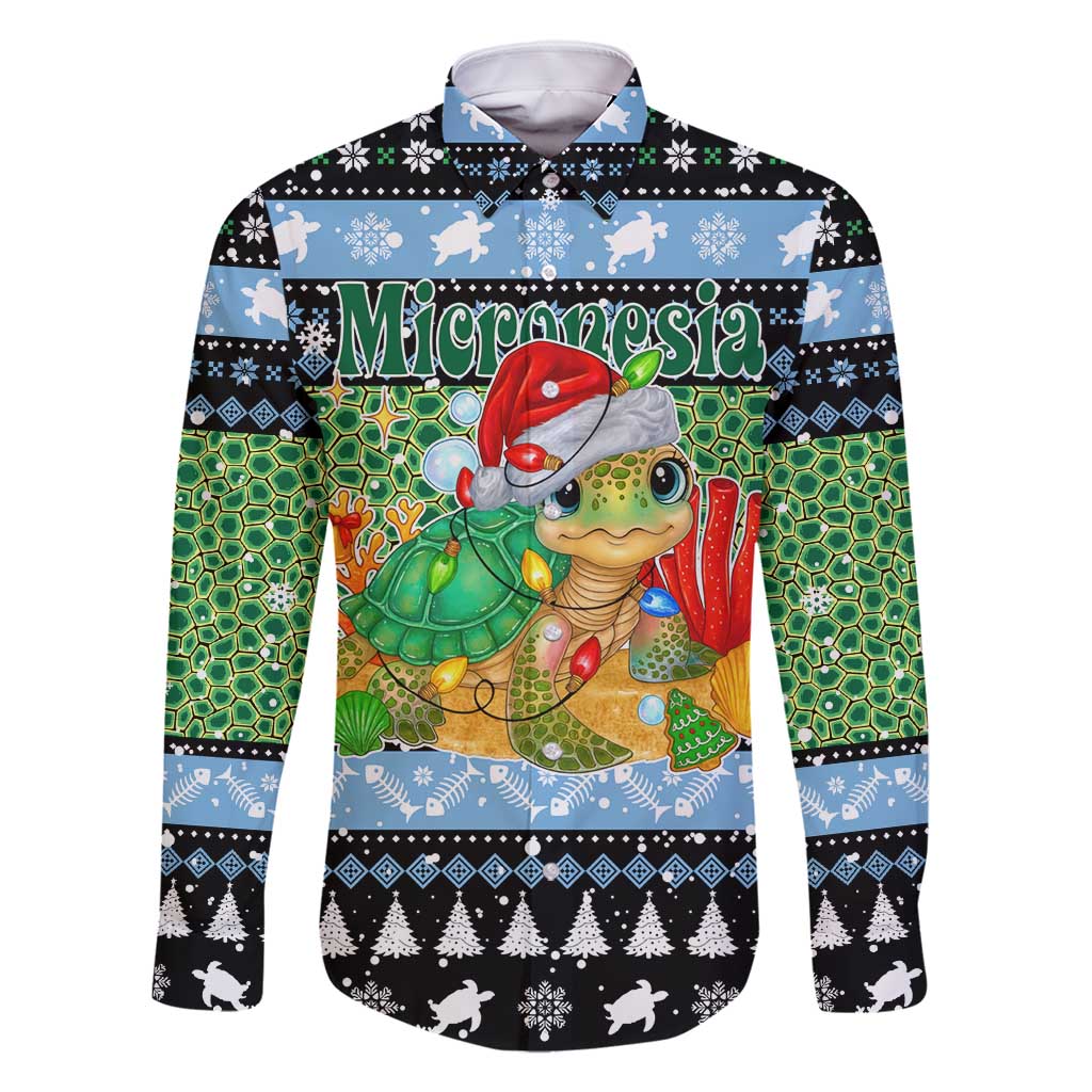 Micronesia Christmas Family Matching Tank Maxi Dress and Hawaiian Shirt with Santa Turtle Coral Reef and Holiday Ocean Pattern - Polynesian Pride
